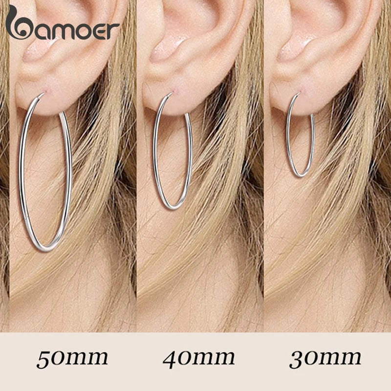 925 Sterling Silver Large Hoop Earrings - 30mm to 50mm