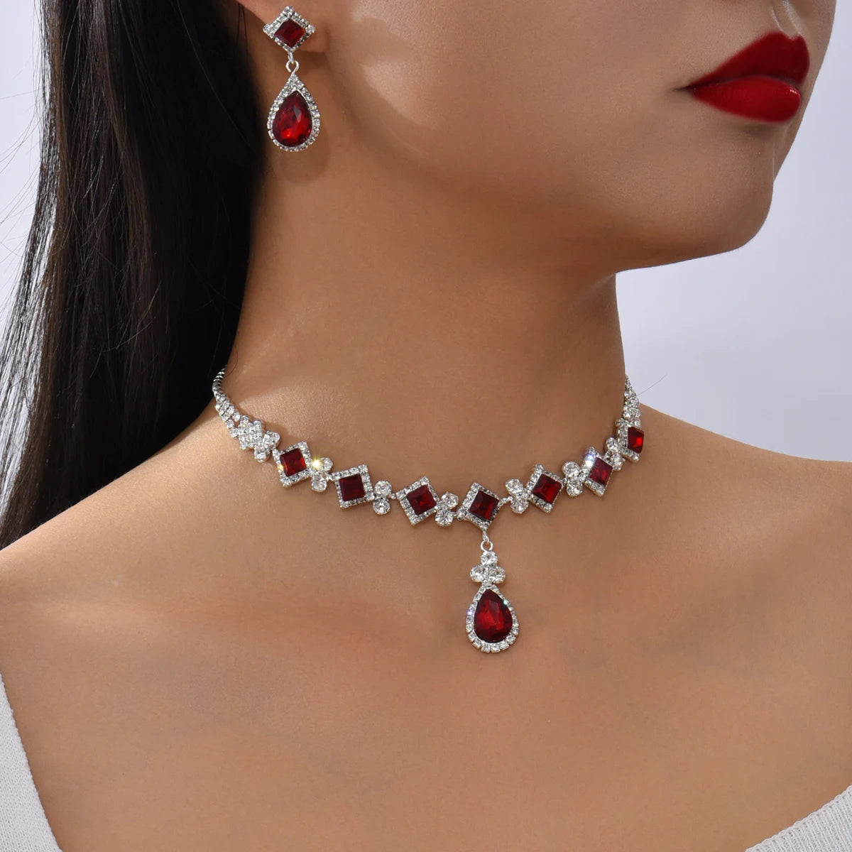 3-Piece Geometric Droplet Jewelry Set - Necklace & Earrings