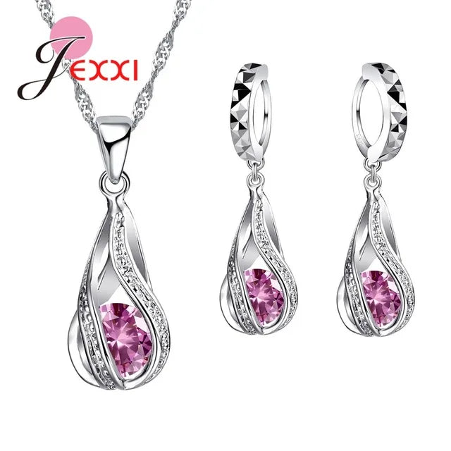 Premium Water Drop CZ Necklace & Earrings Set - 925 Sterling Silver