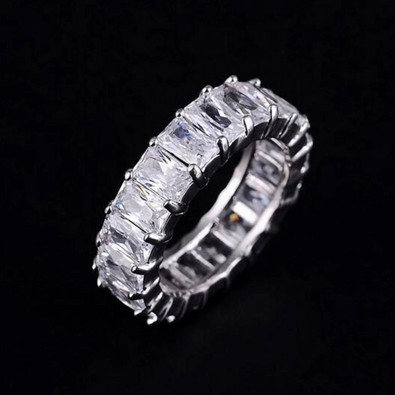 925 Sterling Silver Emerald Cut Eternity Ring