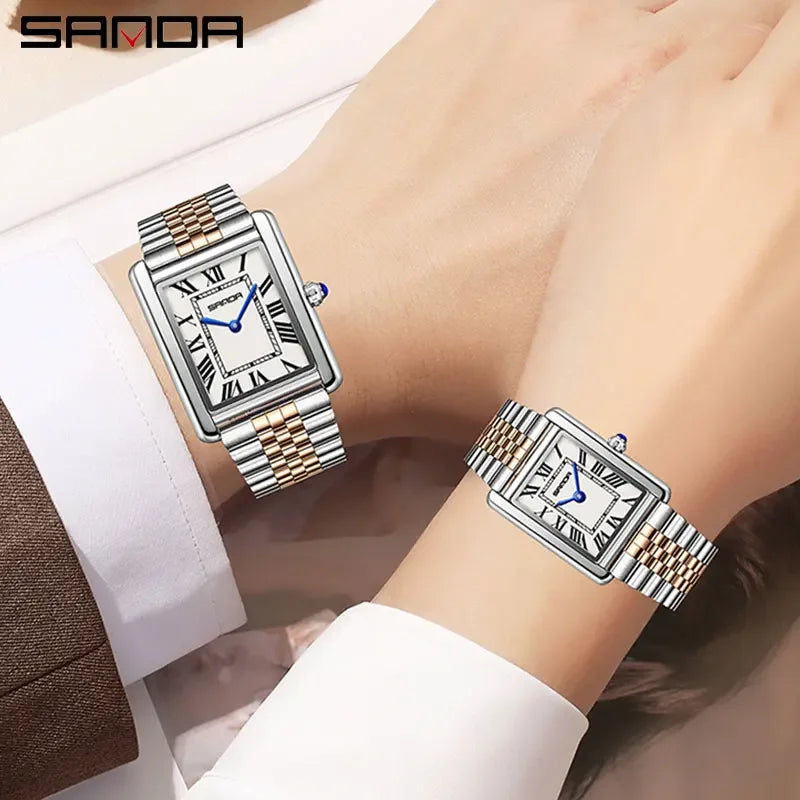 SANDA Couple Tank Quartz Watch - Waterproof Square Dial Set