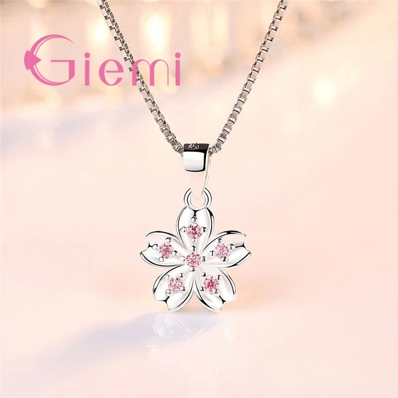 925 Sterling Silver Cherry Blossom Pendant Necklace