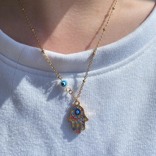 Zircon Evil Eye Pendant Necklace - Stainless Steel Protective Charm
