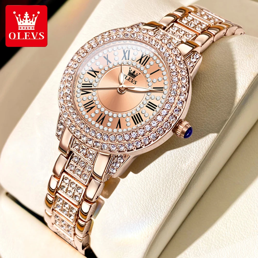 OLEVS Diamond Roman Dial Women's Watch - Waterproof Luminous Quartz
