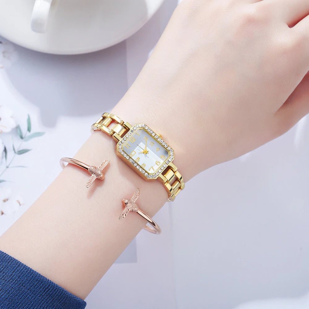 Stainless Steel Diamond Dial Quartz Watch