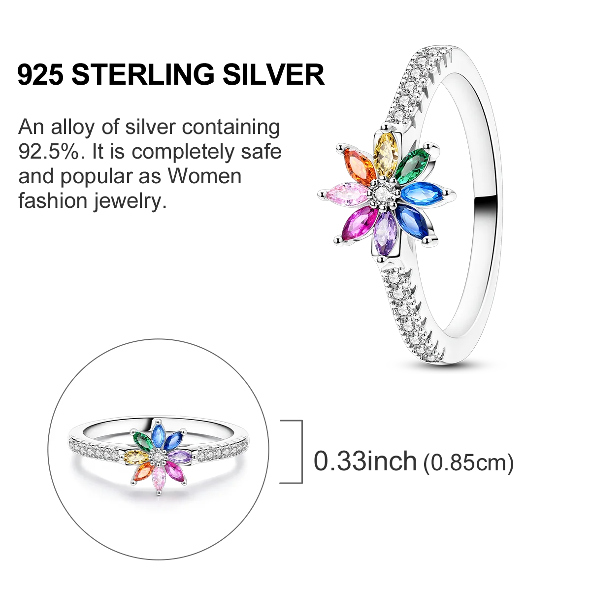 Blue Zircon Star & Moon Ring - 925 Sterling Silver Design