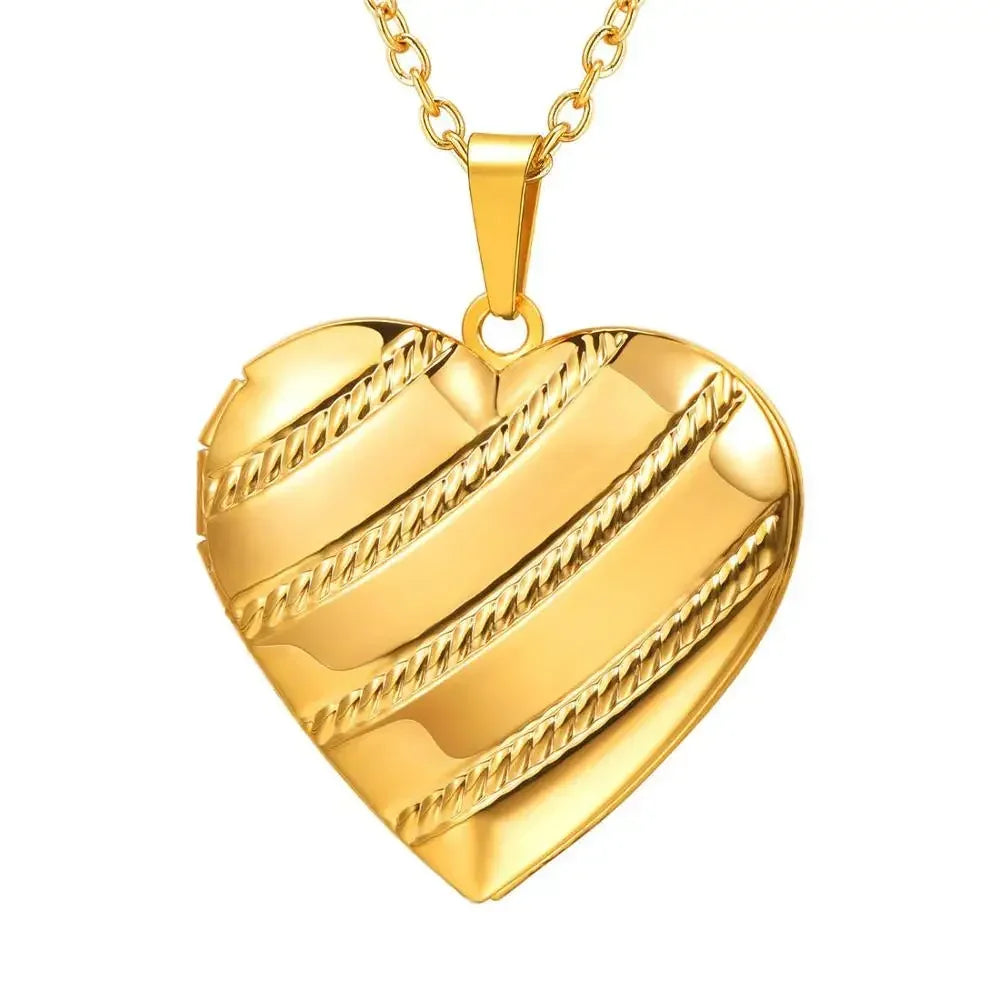 Custom Photo Heart Locket Necklace - Rose Embossed Memorial Jewelry