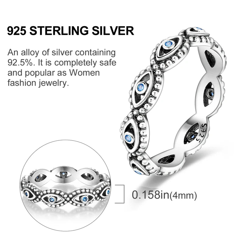 Blue Zircon Star & Moon Ring - 925 Sterling Silver Design