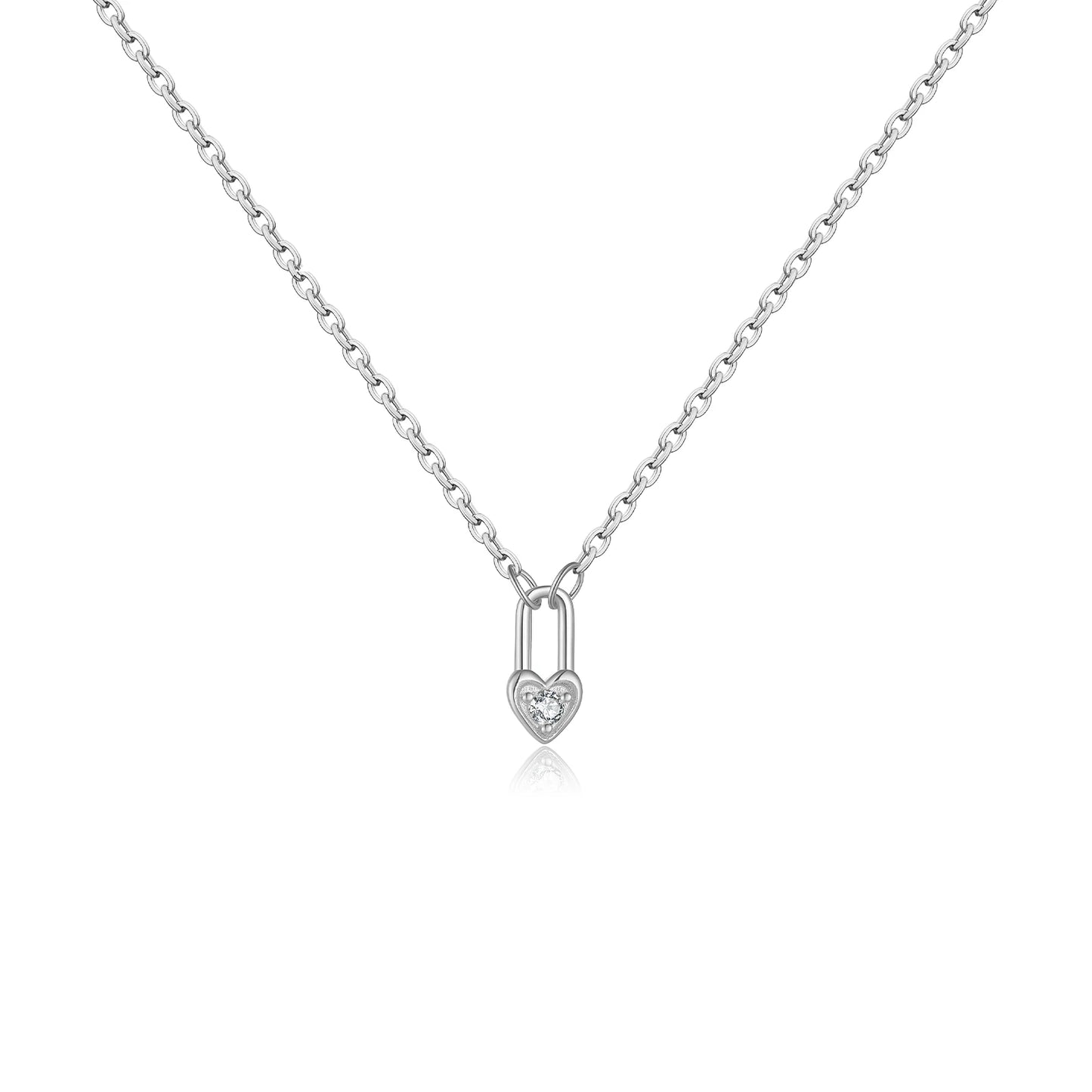 ANDYWEN 925 Sterling Silver Heart Padlock Necklace - Key Charm Choker