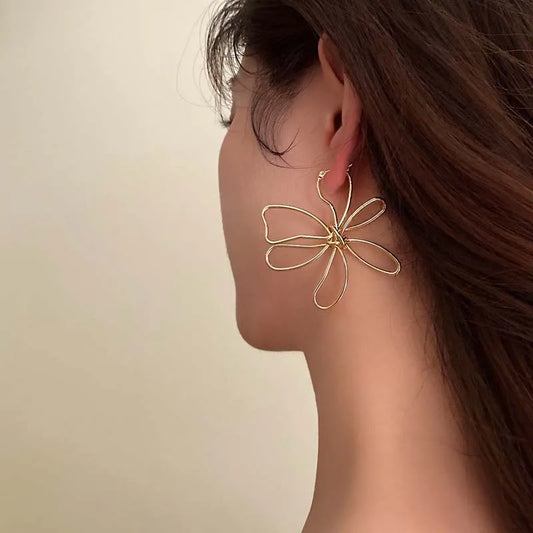Gold-tone Hollow Flower Stud Earrings
