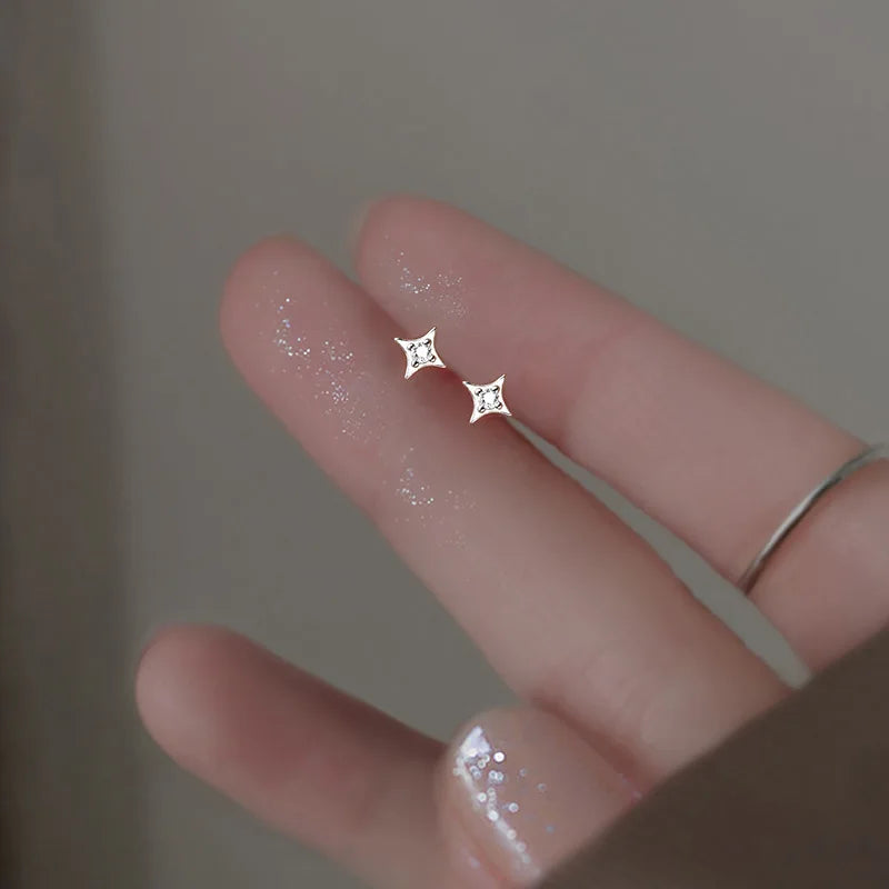 Silver Needle Cubic Zirconia Stud Earrings