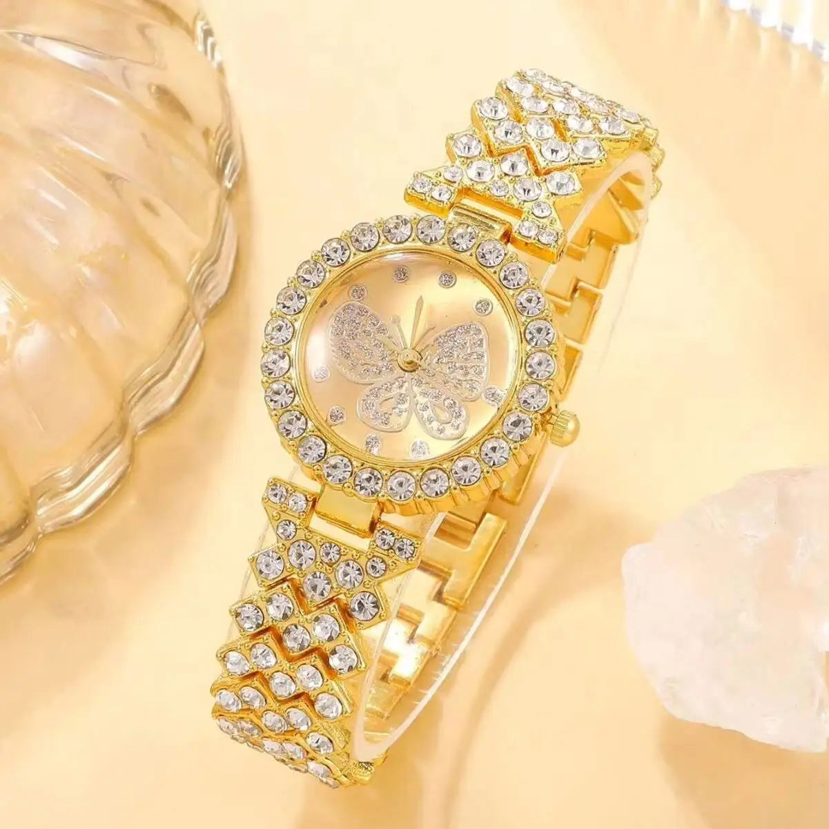Rhinestone Butterfly Watch Set