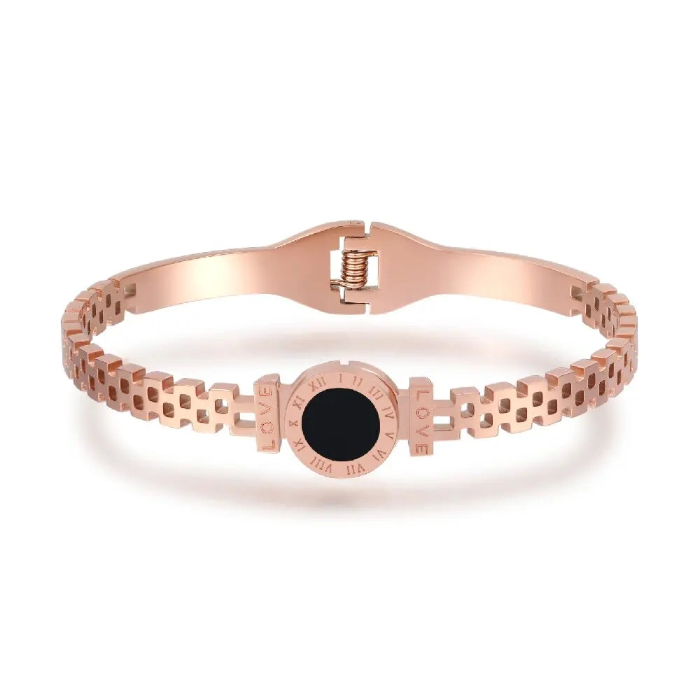 Stainless Steel Roman Numeral Bangle Bracelet