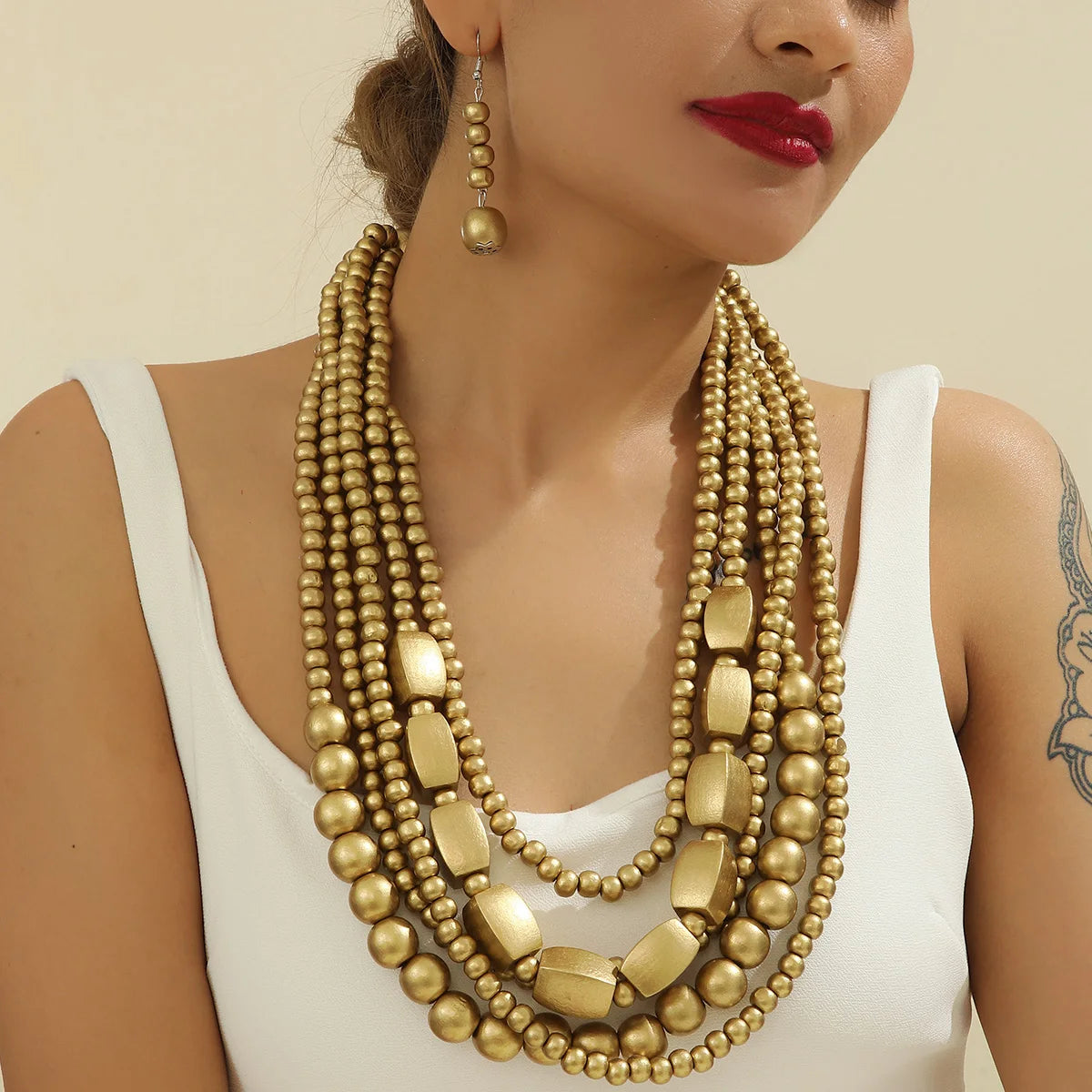 Wood Bead Boho African Jewelry Set