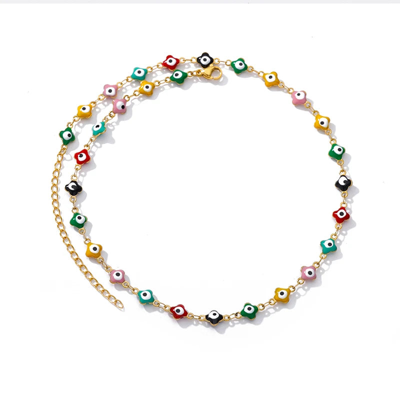 Zircon Evil Eye Pendant Necklace - Stainless Steel Protective Charm