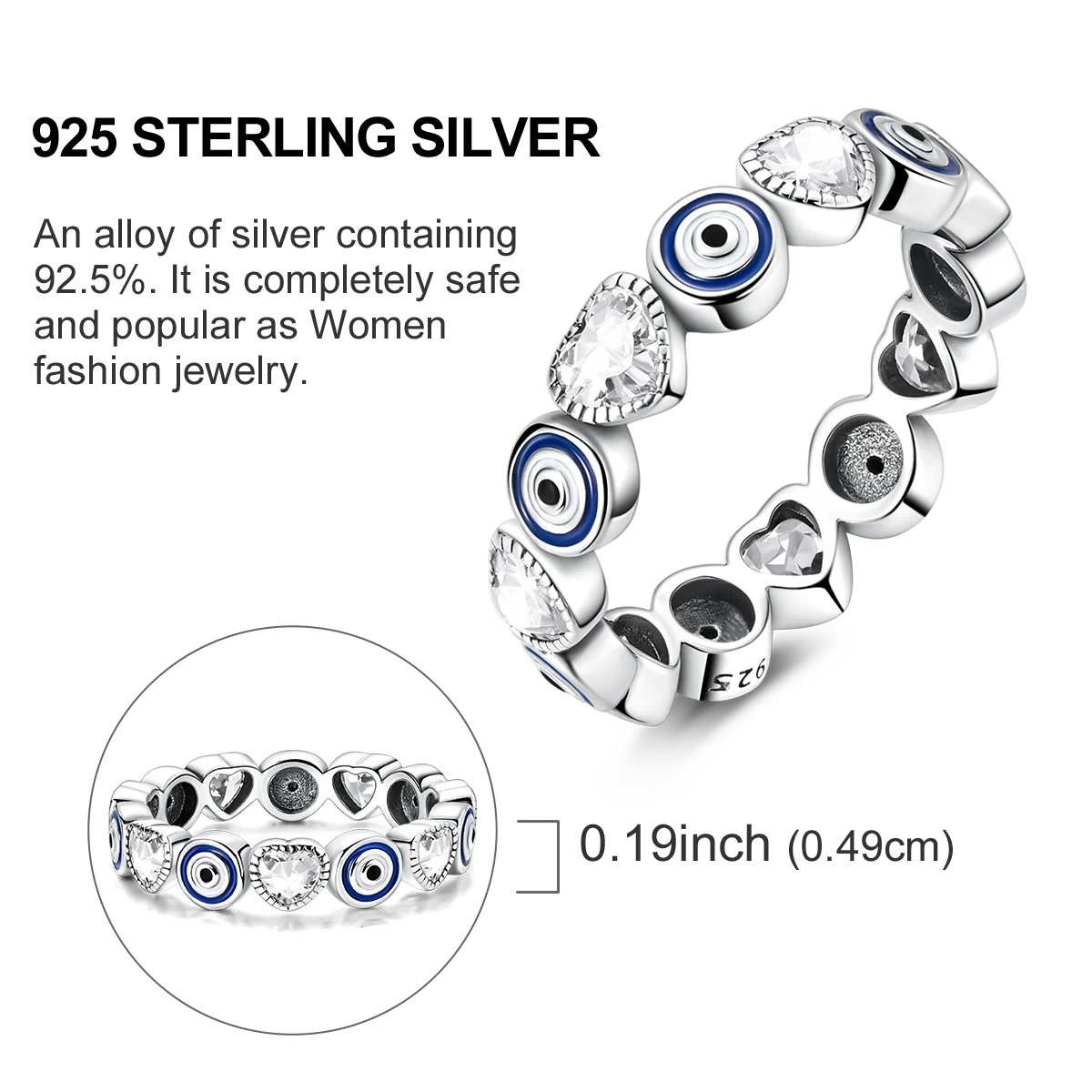 Blue Zircon Star & Moon Ring - 925 Sterling Silver Design