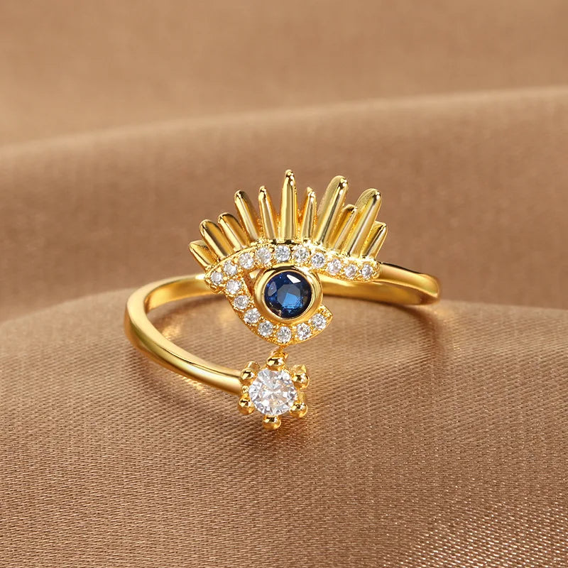 Blue Evil Eye Adjustable Ring