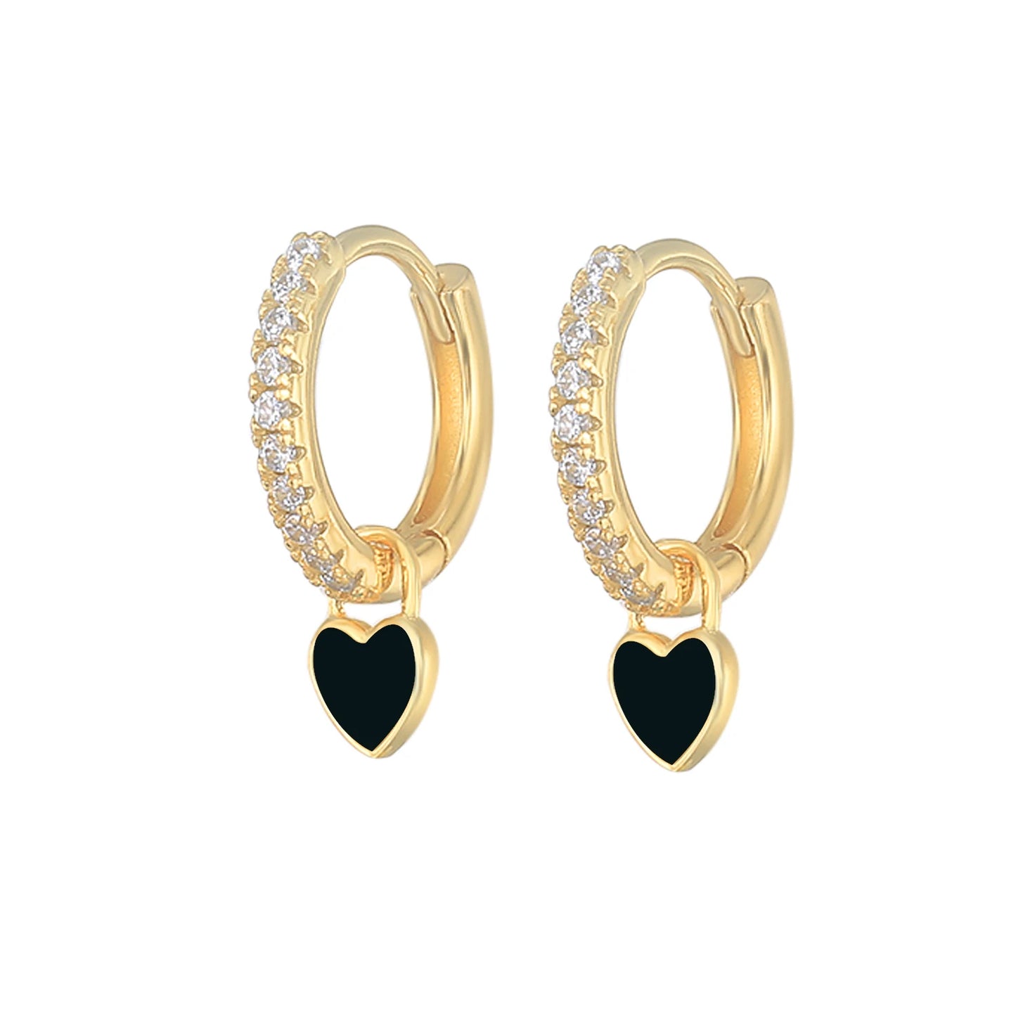 Enamel Heart Charm Hoop Earrings