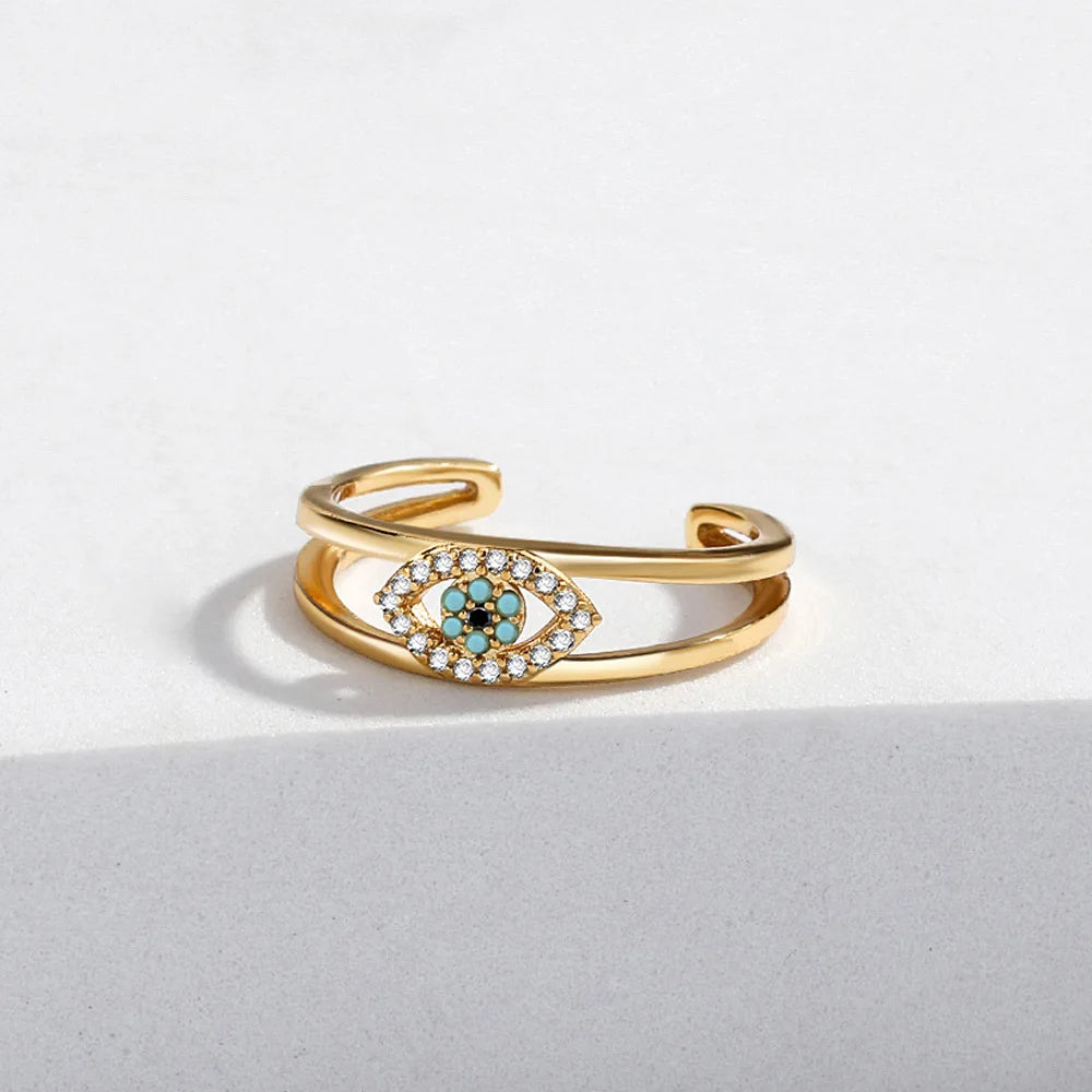 Blue Evil Eye Adjustable Ring