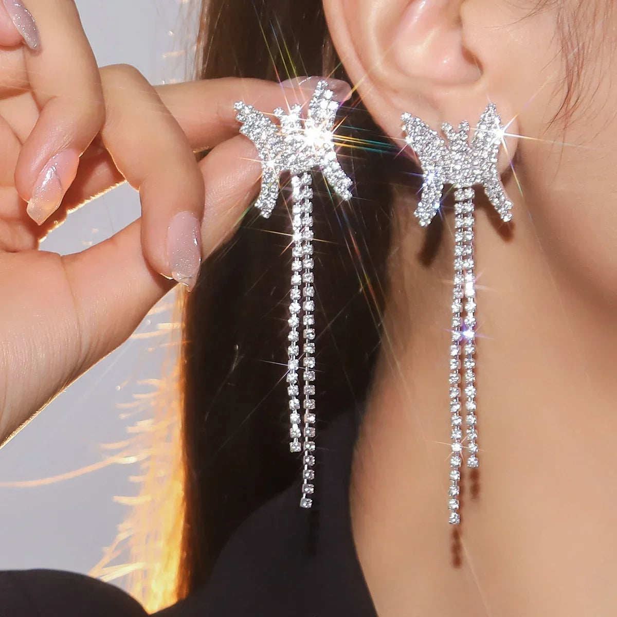 Luxury Custom Color Rhinestone Crystal Long Tassel Earrings for Women Bridal Drop Dangling Earrings Party Wedding Jewelry Gifts