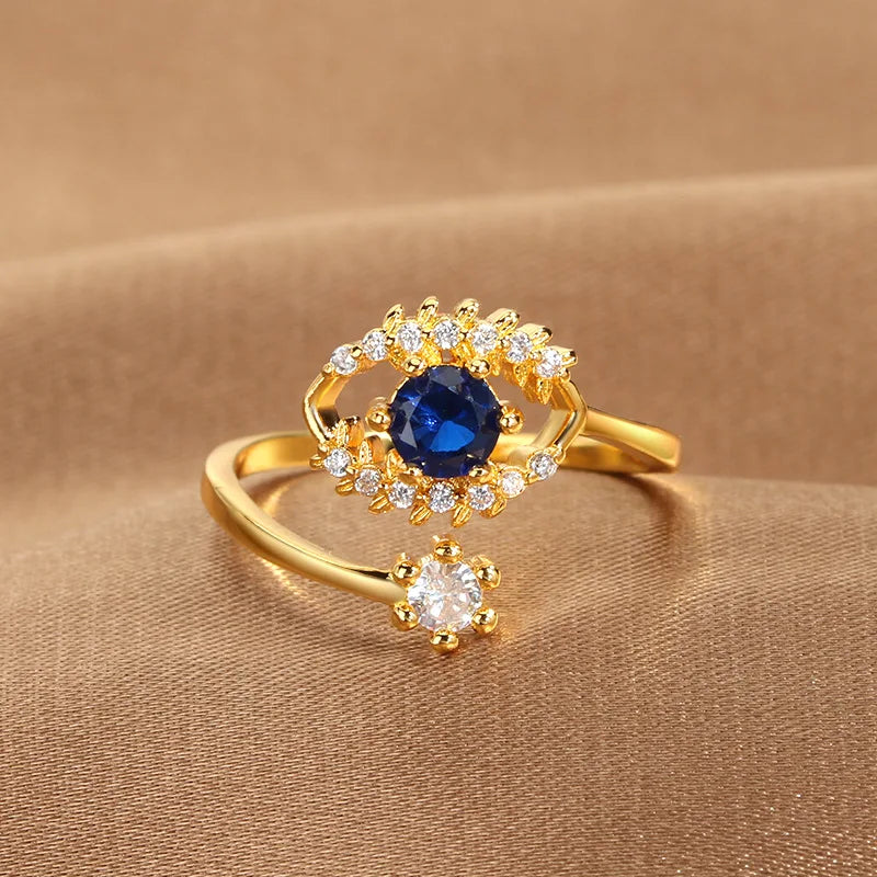 Blue Evil Eye Adjustable Ring