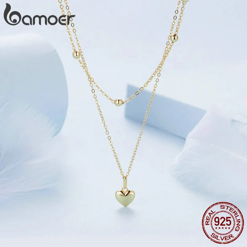 BAMOER 925 Sterling Silver Heart Necklace - Double Layer Choker