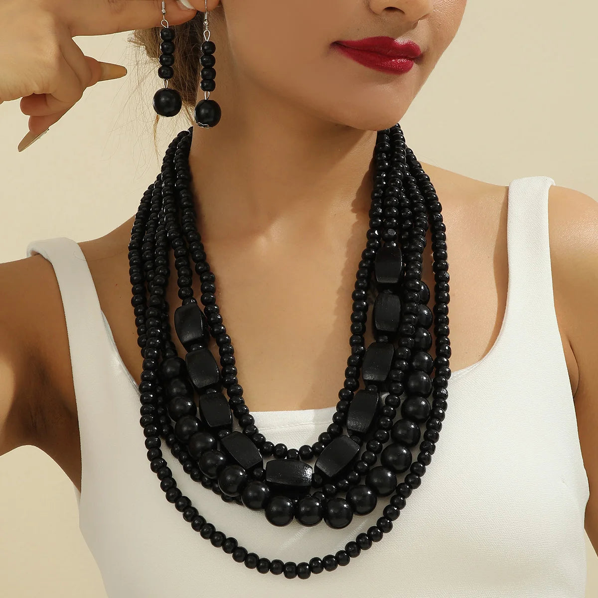 Wood Bead Boho African Jewelry Set