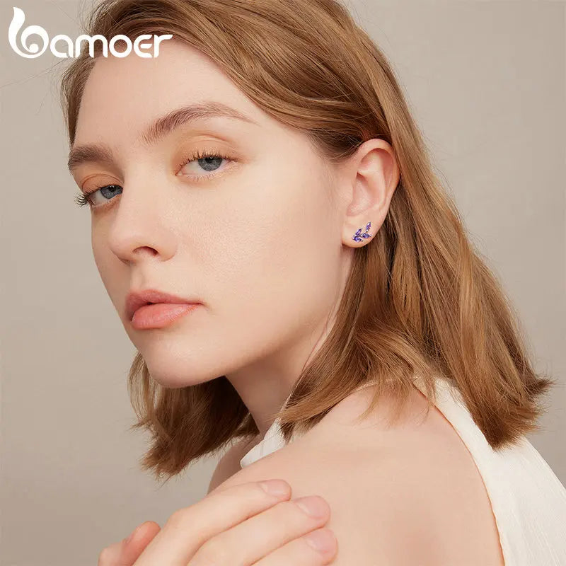 925 Sterling Silver Purple Branch Stud Earrings