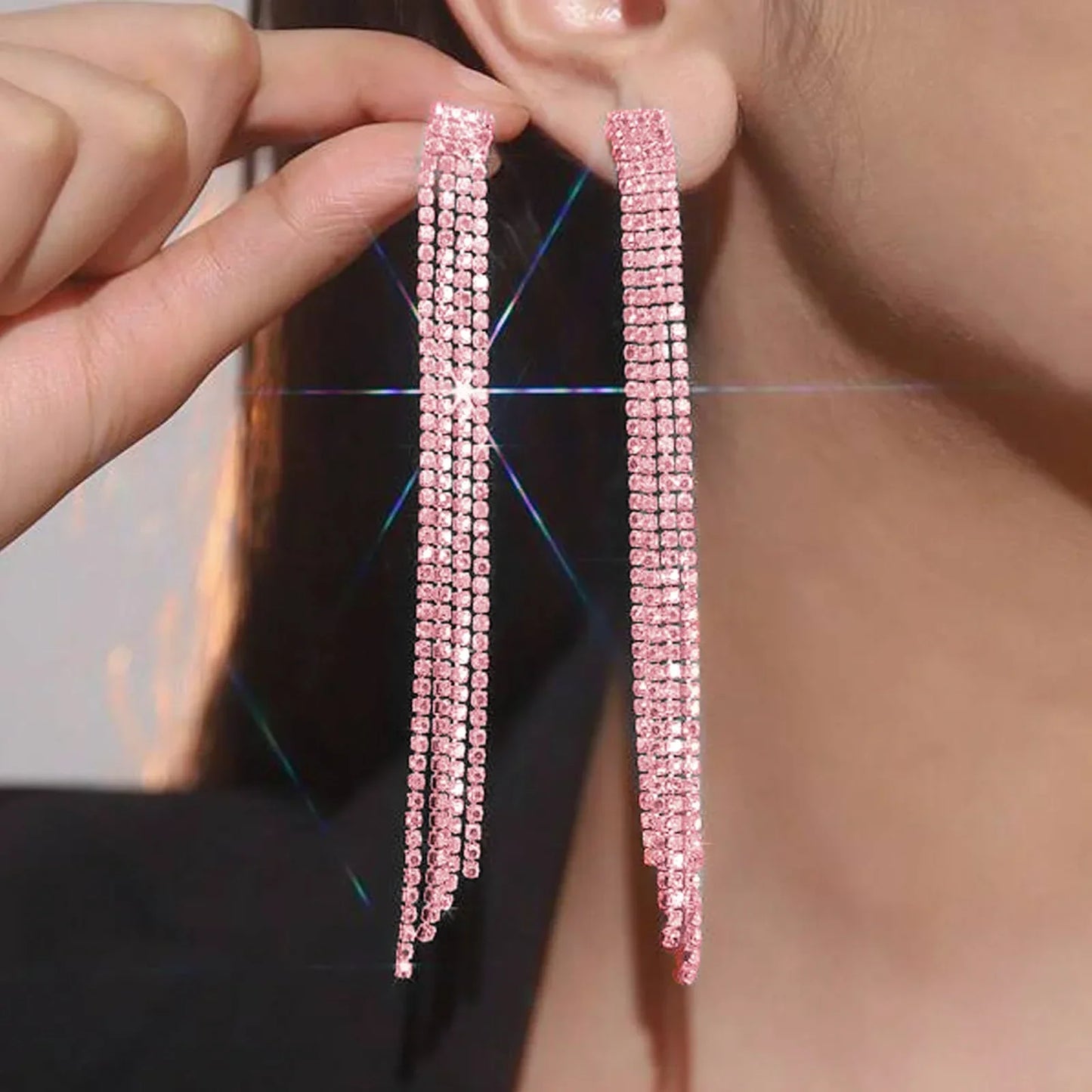 Luxury Custom Color Rhinestone Crystal Long Tassel Earrings for Women Bridal Drop Dangling Earrings Party Wedding Jewelry Gifts