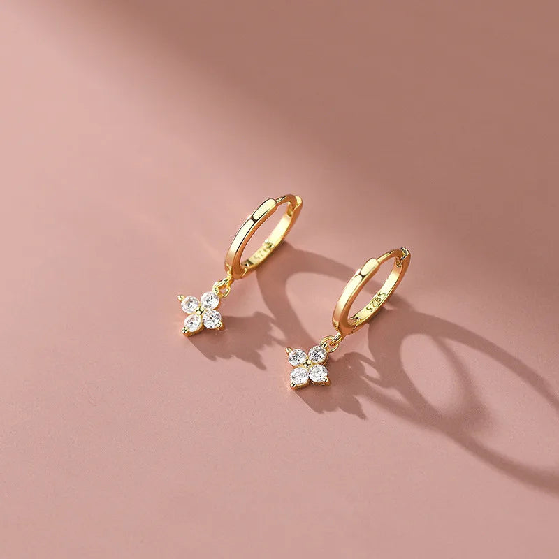 925 Sterling Silver Floral Zircon Earrings