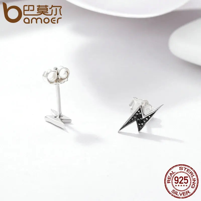 925 Sterling Silver Cubic Zirconia Lightning Stud Earrings