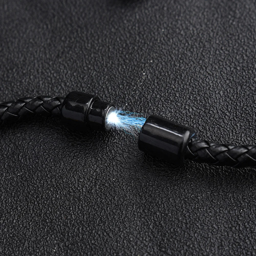 Stainless Steel Leather Chakra Bangle Bracelet