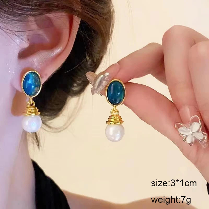Blue Geometric Butterfly Dangle Earrings