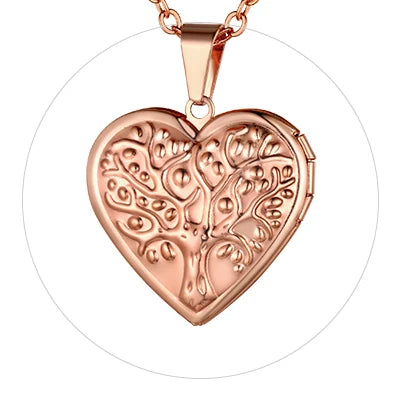 Custom Photo Heart Locket Necklace - Rose Embossed Memorial Jewelry