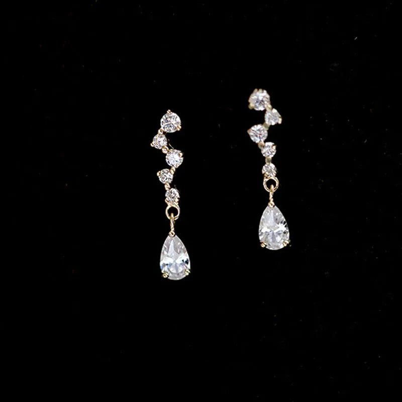 Silver Needle Cubic Zirconia Stud Earrings