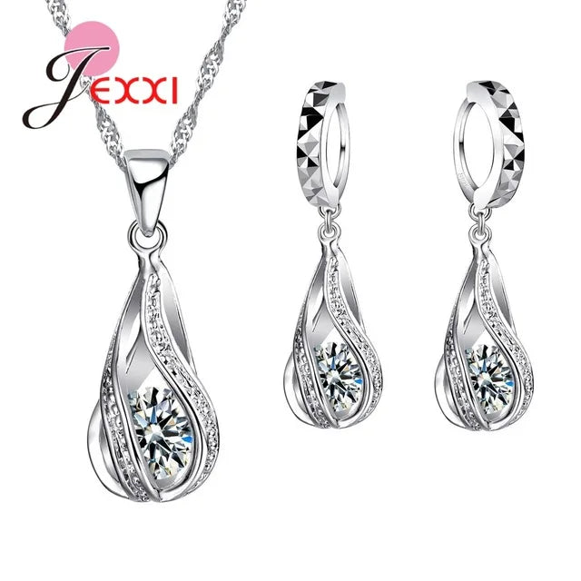 Premium Water Drop CZ Necklace & Earrings Set - 925 Sterling Silver