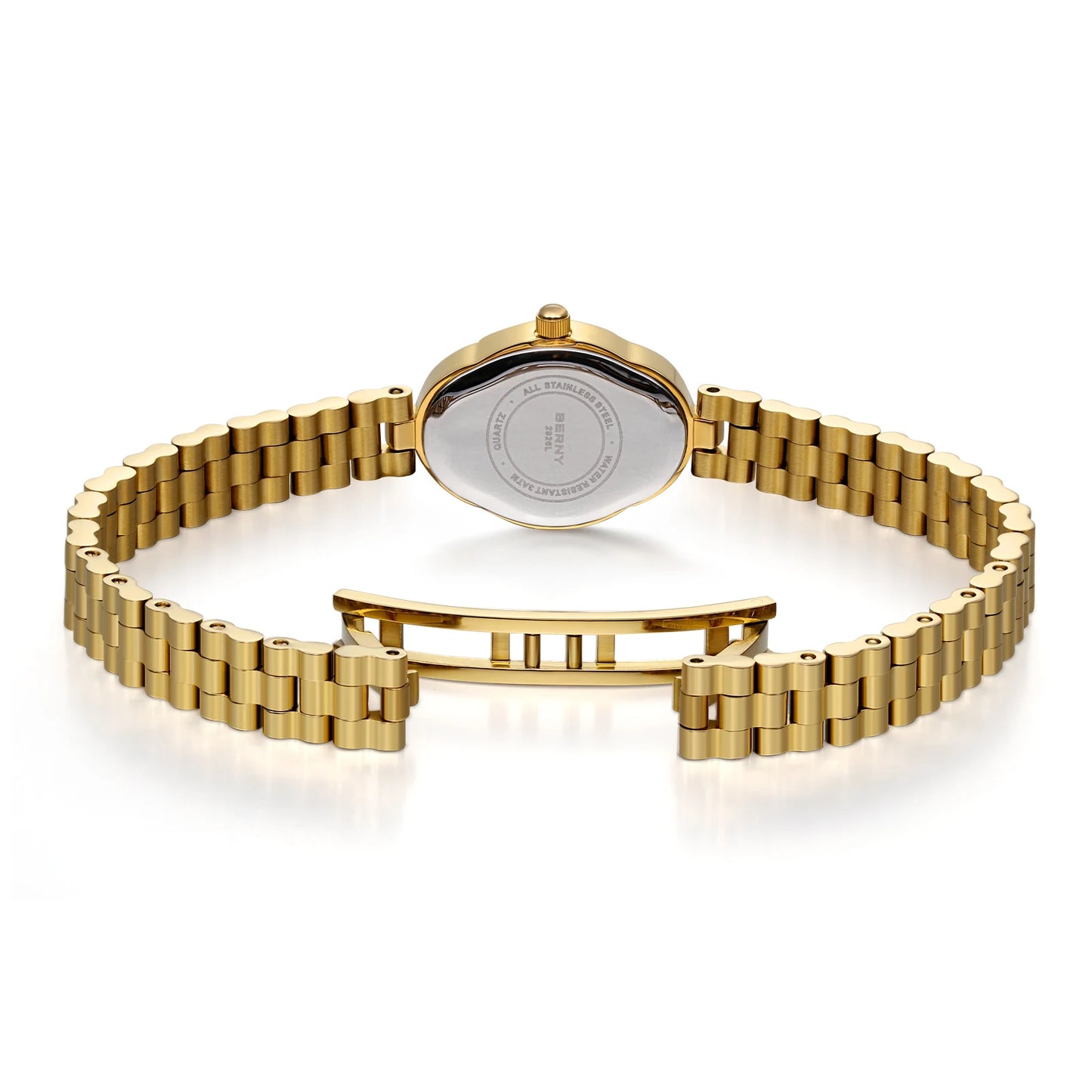 BERNY Gold Quartz Watch & Bracelet Set - Minimalist Ladies Wristwatch