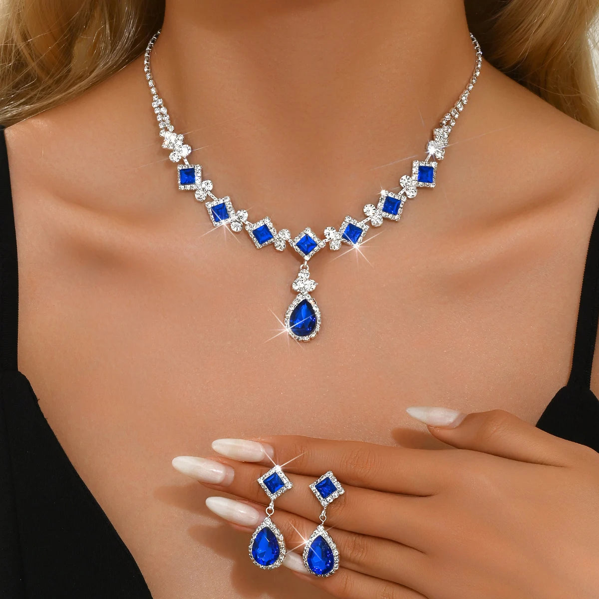 3-Piece Geometric Droplet Jewelry Set - Necklace & Earrings