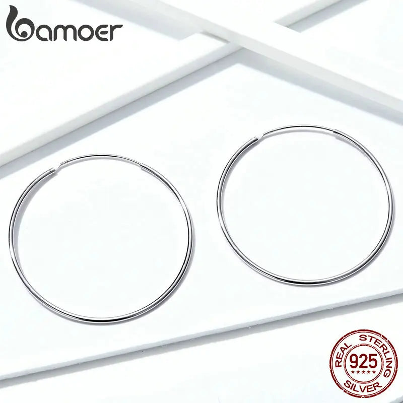 925 Sterling Silver Large Hoop Earrings - 30mm to 50mm