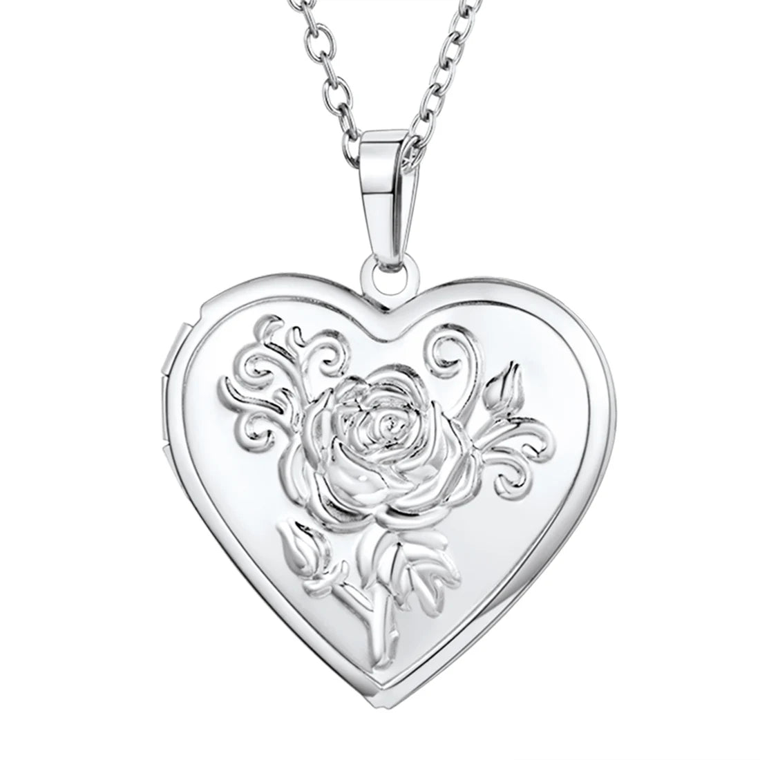 Custom Photo Heart Locket Necklace - Rose Embossed Memorial Jewelry