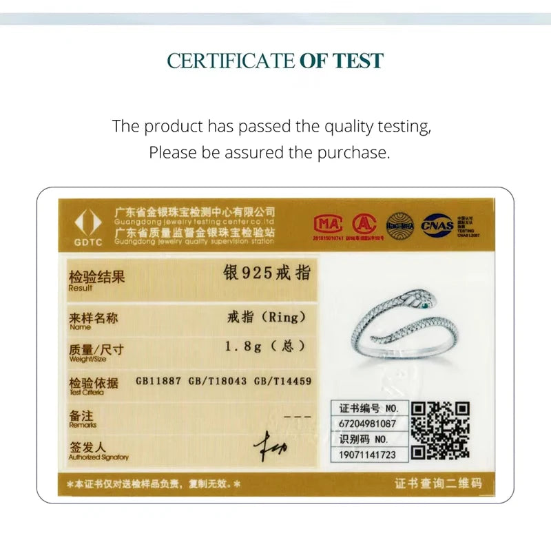 925 Sterling Silver Snake Adjustable Ring