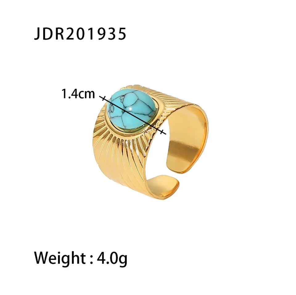 Waterproof Natural Stone Stainless Steel Ring