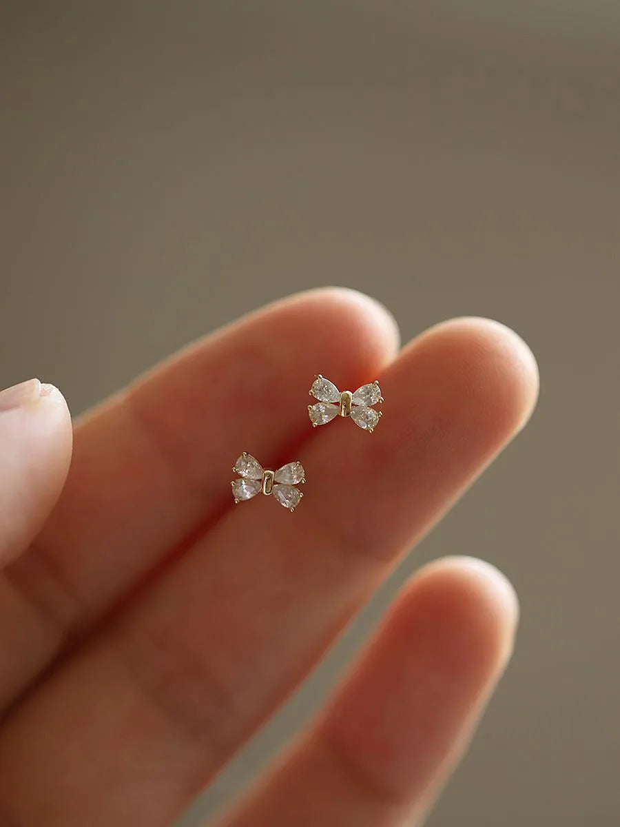 Silver Needle Cubic Zirconia Stud Earrings