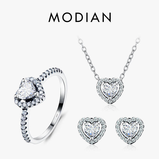 Modian 925 Sterling Silver Heart Fashion Sets For Women Charm Earrings Luxury Wedding Necklaces Engagement Statement Jewelry