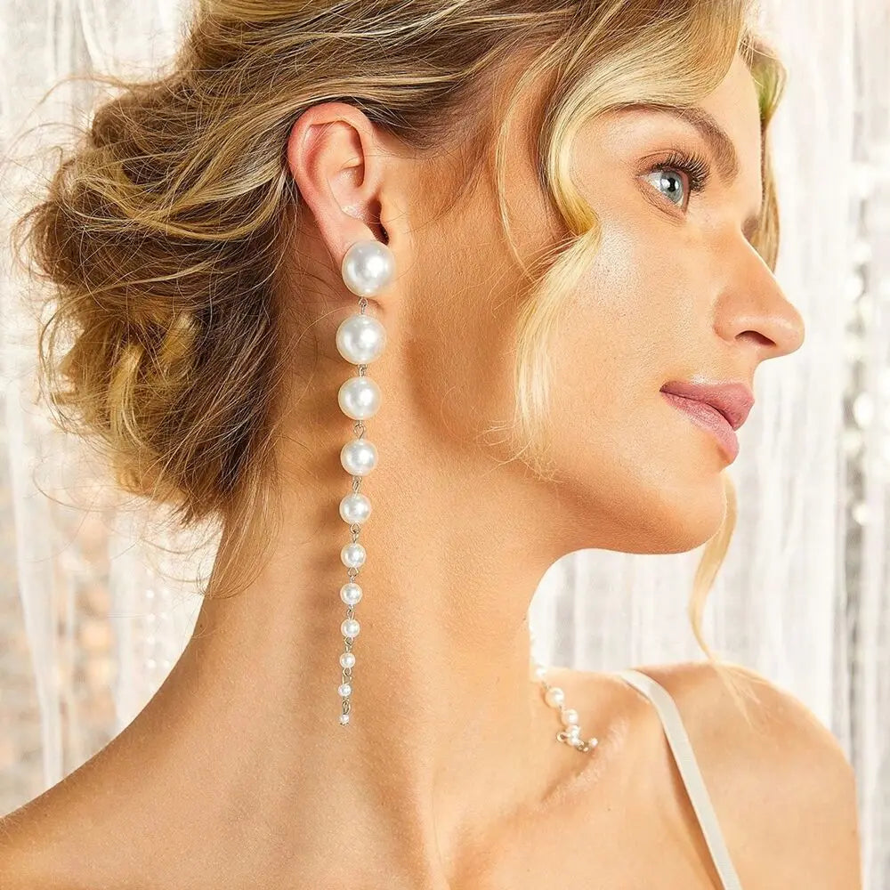 Elegant Pearl Tassel Drop Earrings