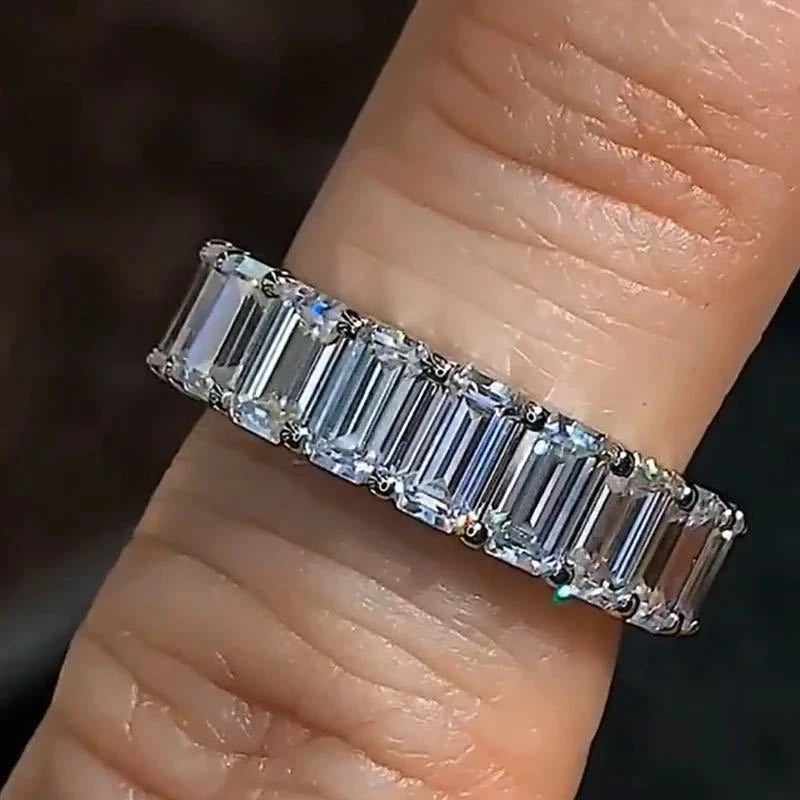 925 Sterling Silver Emerald Cut Eternity Ring