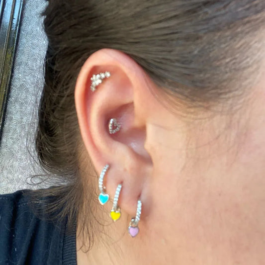 Enamel Heart Charm Hoop Earrings