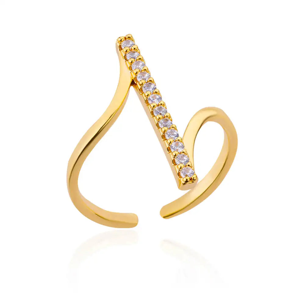Gold Tone Zircon Geometric Open Ring